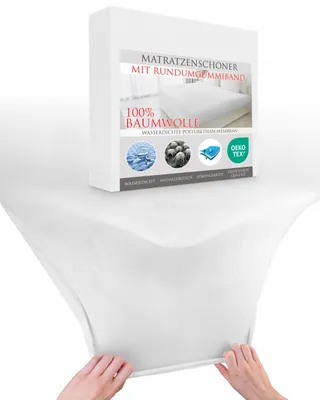 Produktbild von MATRATZENSCHONER 80x180cm 100% BAUMWOLLE-JERSEY-STOFF mit Rundumgummiband WASSERDICHT Matratzenschutz Matratzenauflage Matratzenschonbezug