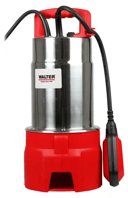 Produktbild von WALTER Schmutzwasserpumpe 1100 W, 20.000 L/h Fördermenge, 8 m Förderhöhe, 10 m Kabel, vielseitig einsetzbar für Keller, Teiche, Pools, verunreinigtes Wasser, mit Schlauchanschluss und Halteseil