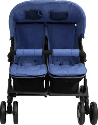 Image de vidaXL Poussette jumelle bleu marine acier