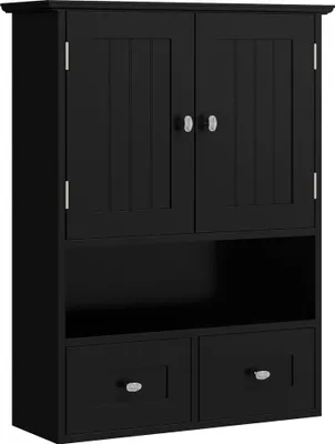 Produktbild von Badezimmer Hängeschrank - Zur Wandmontage - 2 Türen - 2 Schubladen - 50,8 x 17,8 x 66 cm - Schwarz