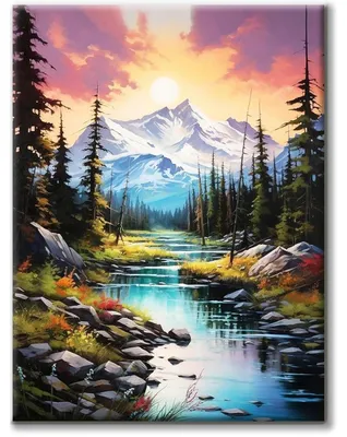 Image de Kit de peinture diamant 5D, motif : paysage floral, rivière de montagne, dimensions 30x40 cm, kit de loisirs créatifs, décoration murale