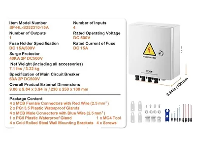 Image de Boîtier combiné PV, construction robuste, sécurité améliorée, 4 fils 15 A en acier