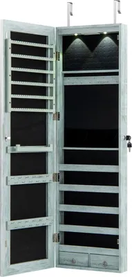Image de Armoire à bijoux avec éclairage LED, miroir, verrouillable, bleu vintage