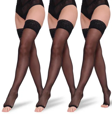 Produktbild von BANANALU zehenfreie Toeless halterlose Strümpfe 20 DEN, Nero, M/L, 3er Set