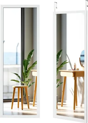 Produktbild von Wandspiegel Ganzkörperspiegel mit höhenverstellbaren Hängehaken 37 x 2 x 120 cm Weiß