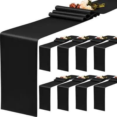 Zdjęcie produktu dla Czarny satynowy bieżnik na stół zestaw 6 sztuk - 30 x 183 cm - Idealny na wesela, przyjęcia urodzinowe i dekoracje