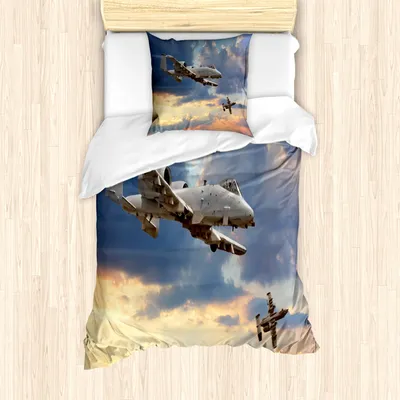 Produktbild von ABAKUHAUS Flugzeug Mantele, Aviataion Themen Design, Milbensicher Allergiker geeignet mit Kissenbezügen, 135 cm x 200 cm - 80 x 80 cm, Blau grau