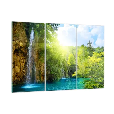 Produktbild von Bilder auf glas - Wasserfall Forrest Himmel - 105x70cm - Glasbilder - Wandbilder - Kunstdruck - zum Aufhängen bereit - Wanddekoration aus Glas - Glas Bilder - Wandbild auf Glas - GCE105x70-0157