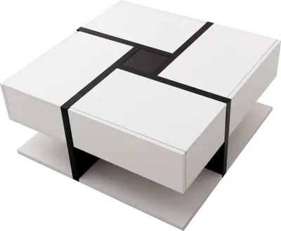 Produktbild von Fortuna Lai Quadratischer Couchtisch in Hochglanzoptik, mit 4 Schubladen, einzigartiges Design, Stauraum darunter, weiß