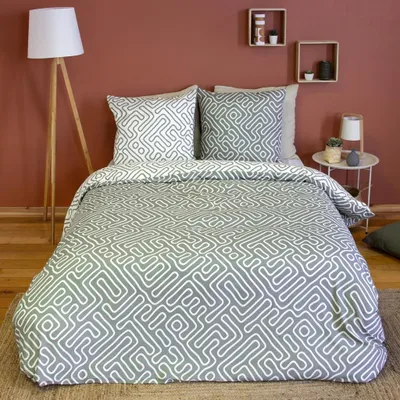 Produktbild von - Wendebettwäsche-Set aus Mikrofaser für Doppelbett mit Labyrinthmuster in Grau