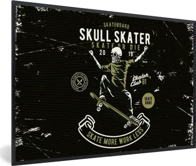 Produktbild von MuchoWow® MuchoWow® Gerahmtes Poster Skelett - Skateboard - Retro 90x60 cm - Poster mit zchwarzem Bilderrahmen - Fotorahmen - Foto-Plakat