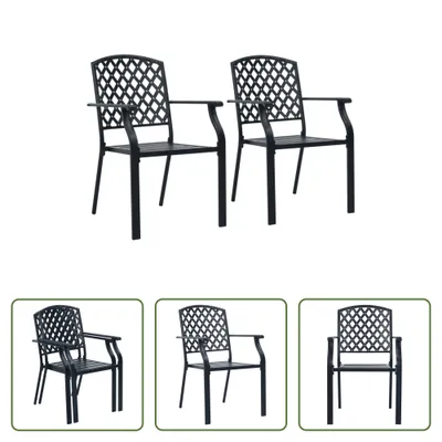 Immagine prodotto di Living Store: Set di 2 sedie da giardino impilabili, acciaio nero