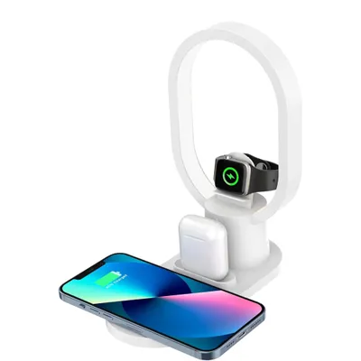 Produktbild von Schreibtischlampen, Ladefunktion, LED Tischlampe, Nachtlicht, Nachttischlampe, Leselampe, drahtlosem Ladegerät, USB, QI Ladepad integriert, Weiß