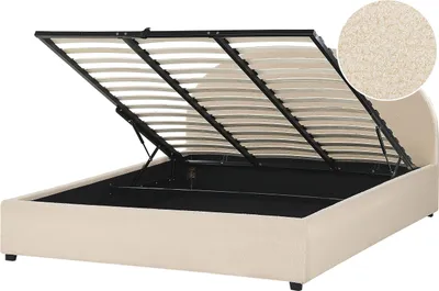 Produktbild von BELIANI Polsterbett Beige Bouclé-Stoff 180 x 200 cm mit Stauraum Bettkasten minimalistisch modern Retro Design für Schlafzimmer