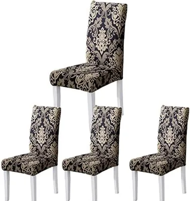 Produktbild von PolkaHome® Stuhlhussen Esszimmerstuhlhussen, 4 Stück, Stretch-Stuhlbezüge, Schwarz