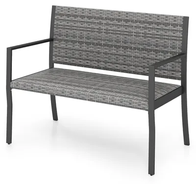 Produktbild von Gartenbank aus Polyrattan, 2-Sitzer Sitzbank mit Rückenlehne & Armlehnen, Parkbank mit Polstern & Metallgestell, Balkonbank bis 360kg belastbar, für Terrasse & Garten, 110 x 55 x 84 cm