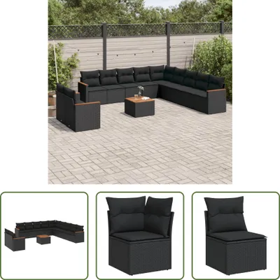 Produktbild von The Living Store 12-tlg. Garten-Sofagarnitur mit Kissen Schwarz Poly Rattan