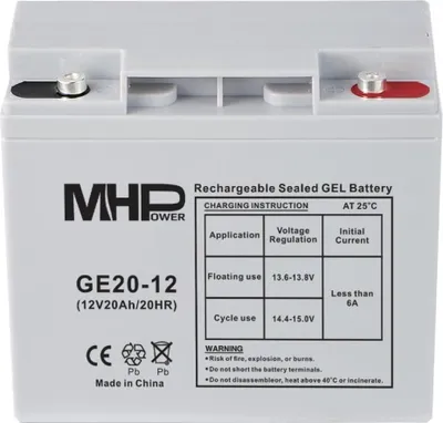 Immagine prodotto di MHPower GE20-12 Batteria al gel 12V/20Ah, terminale T1 - M5, ciclo profondo