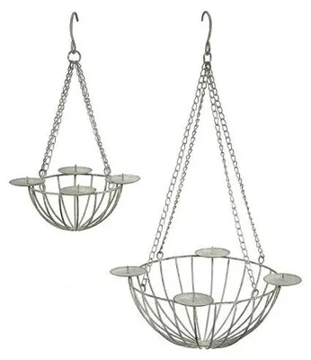 Produktbild von Set aus 2 hängenden Laternen aus grauem Metall, 22 x 17 cm und 35 x 28 cm