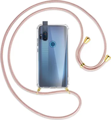 Produktbild von Handykette Backcover-Schutzhülle mit Band (Metall goldfarben) für Motorola One Hyper - roségold