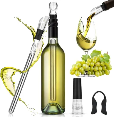 Produktbild von 4-in-1 Weinkühler Set, Weinkühlstab aus Edelstahl mit Ausgießer & Flaschenverschluss, Flaschenkühler Dekanter Wein Zubehör, Bar Geschenk Frauen Männer, Rot-Weißwein Weinliebhaber