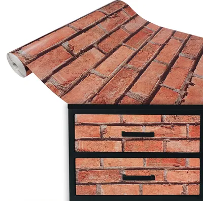 Produktbild von Klebefolie Möbel 45x100 cm - Ziegel Rot - Selbstklebende Möbelfolie in Deko-Stil - Folie für Möbel ideal zum Renovieren von Schränken und Arbeitsplatten