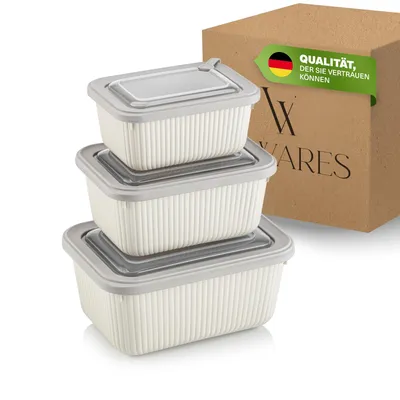 Produktbild von Viwares Frischhaltedosen im 3er Set mit transparentem Ventildeckel, Aufbewahrungsbehälter, Küche, stapelbar, BPA-frei, Kunststoff, Mikrowellen/Kühlschrankgeeignet, 3 Größen (650ml/1050ml/1750ml)