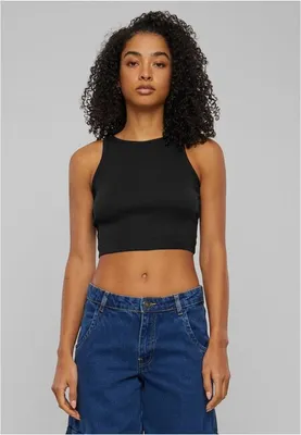 Productafbeelding van Dames T-shirt Urban Classics, biologisch katoen, cropped model met ribbels, zwart - XXL