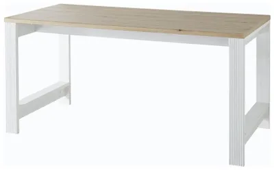 Schreibtisch JASMIN mit heller Holzplatte und weiß strukturiertem Gestell in Gesamtansicht.