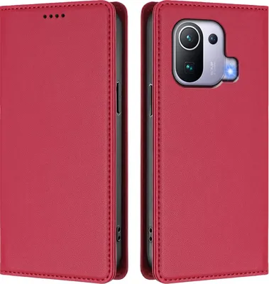 Obrázek produktu pro Kožené pouzdro pro Xiaomi Mi 11 Pro, magnetické flipové pouzdro zPolyuretankůže se stojánkem Červená