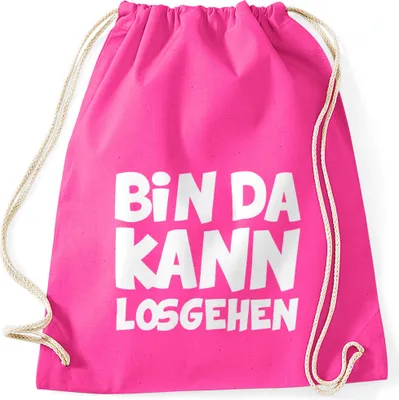 Produktbild von Lustiger Turnbeutel mit Spruch Bin da kann losgehen Moonworks® fuchsia unisize