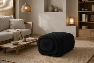 Produktbild von Kaiser Möbel Hocker Sitzpouf für Wohnzimmer, Cordstoff Poso, Schwarz, BIS