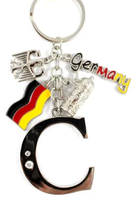Produktbild von Schlüsselanhänger "C" H.: 11cm Buchstaben/Letter/Initalien/Alphabet/ABC mit Glitzersteinen & Charms Bierkrug/Adler/Deutschland-Fahne/Germany