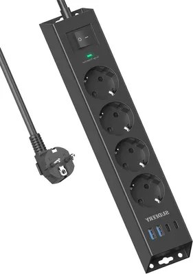 Obrázek produktu pro Zásuvková lišta s USB porty – více zásuvek – pro nabíjení zařízení – s vypínačem – kabel o délce 2 metry – černá barva