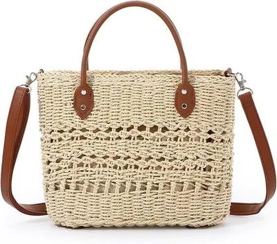 Produktbild von Bohème Strandtas aus Rattan, Sommergröße, rot, Schultergurt, Reise- und Urlaubsbeutel