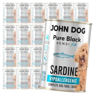 Produktbild von John Dog Pure Black Adult Sensi Fish 24x400g Hypoallergenes Feuchtfutter Mit Sardine Für Hunde Mit Empfindlichem Verdauungssystem
