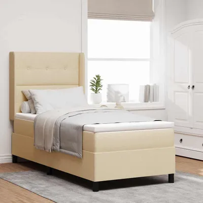 Obrázok produktu pre Maison Exclusive – LED boxspringová posteľ s čelom v krémovej farbe, 90 x 190 cm, látka