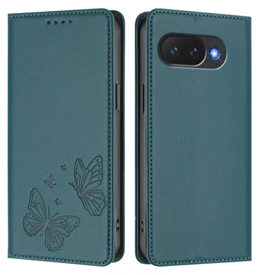 Image de Étui en cuir pour Google Pixel 10A, motif papillon, étui à rabat avec porte-monnaie et support, vert