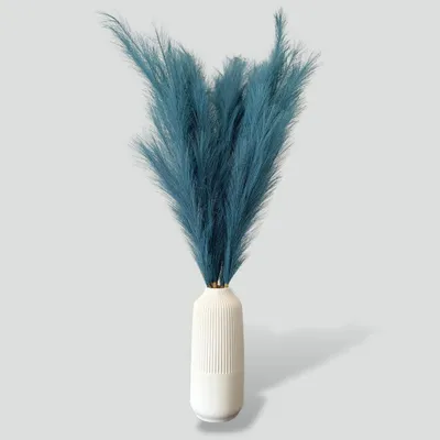 Produktbild von LAYBA Künstliches Pampasgras 3er-Set Blau 100 cm, 18 Federn, Kunstpflanze Ziergras für Bodenvase, Boho Deko, Wohnzimmer und Event