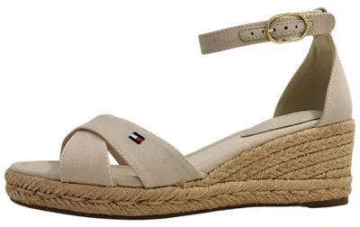 Productafbeelding van Tommy Hilfiger Mid Wedge Cross Damenschuhe Sandalen Hoch Keilsandalette Beige Freizeit
