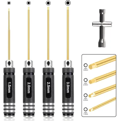 Immagine prodotto di Set di cacciaviti a Esagono da 4 pezzi, utensili RC, brugole interne con adattatore a croce per modellismo