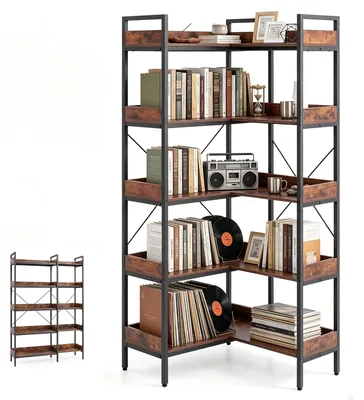 Immagine prodotto di KOMFOTTEU, libreria angolare a forma di L con 5 ripiani, dimensioni 72 x 69 x 167 cm