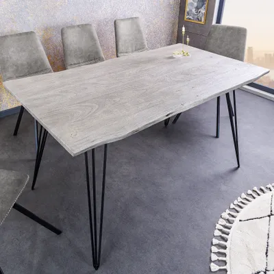Produktbild von Massiver Esstisch SCORPION 140cm grau Mango Hairpin Legs Retro Design