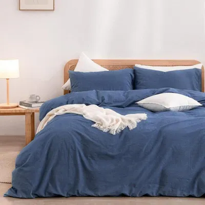 Zdjęcie produktu dla Komplet pościeli 135x200 cm, bawełna, granatowy, 2-elementowy, z zamkiem, certyfikat Oeko-Tex® Standard