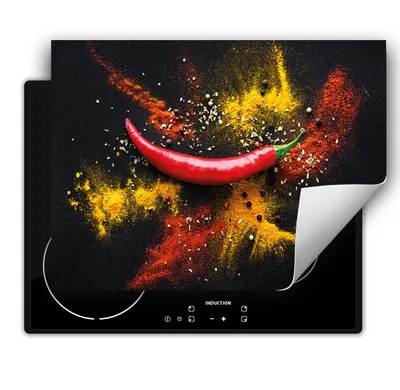 Produktbild von DarHaus Herdabdeckplatte 80x52 cm Anti Rutsch Matte Aufrollbar, Bunt - Chilli