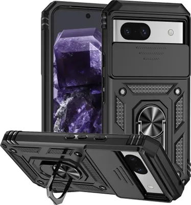 Produktbild von Google Pixel 8a Hülle - Coverup Armor Ring Ständer Back Cover mit Kamera Schutz - Schwarz