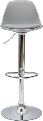 A single gray and silver bar stool is shown against a white background.
