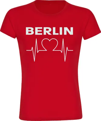 Produktbild von multifanshop Damen T-Shirt - Berlin rot - Herzschlag, rot, Größe XXL