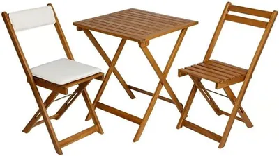 Imagen del producto de Conjunto de muebles para balcón, de 3 piezas, hechos de madera de acacia, con mesa plegable, sillas y cojines