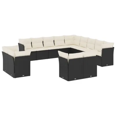 Produktbild von vidaXL 13-tlg. Garten-Sofagarnitur mit Kissen Schwarz Poly Rattan